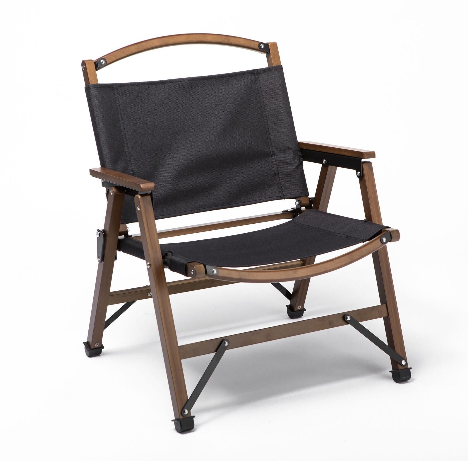 Bamboo Canvas Foldable Outdoor Camping Chair Wooden Travel Picnic Park - Black-1
