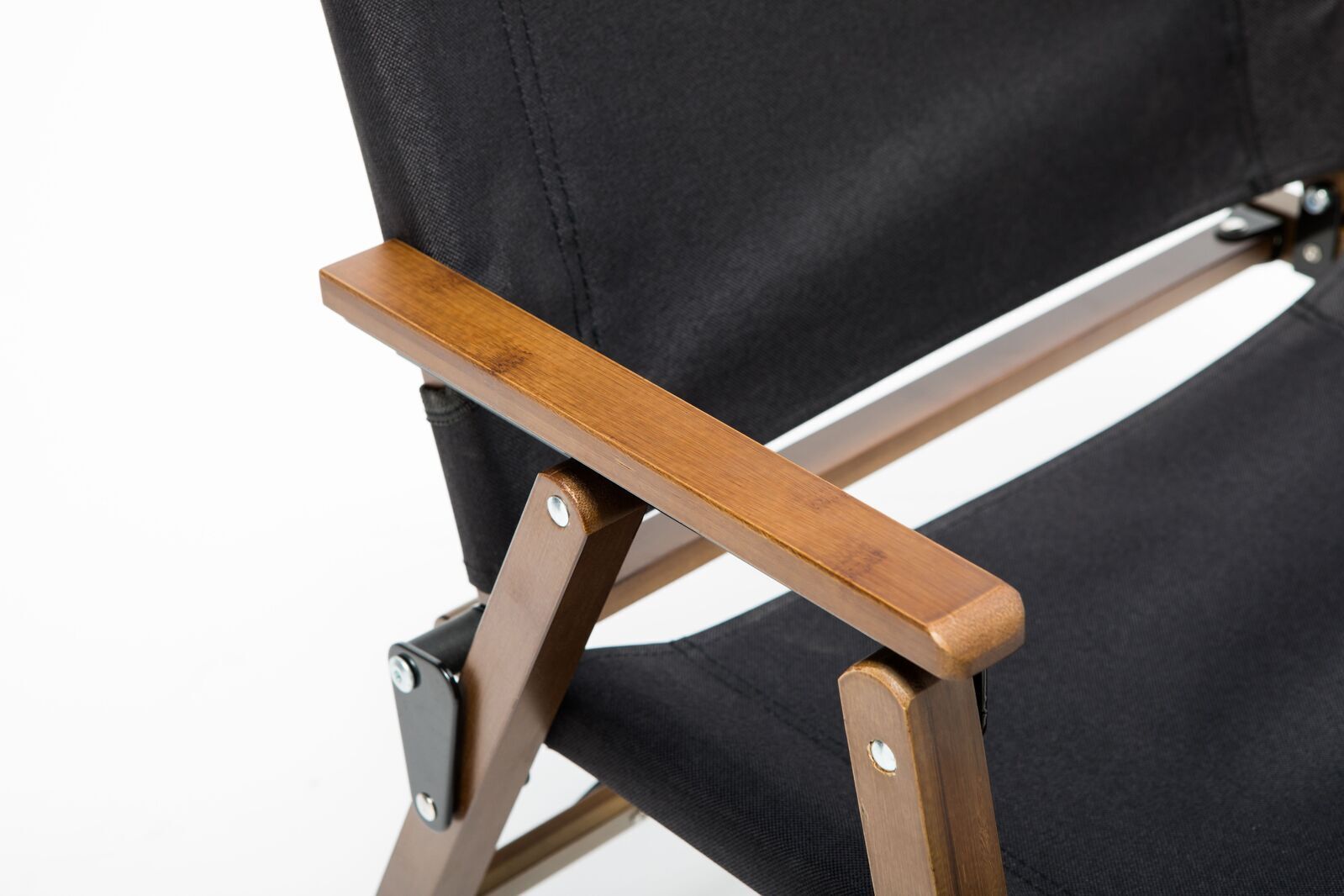 Bamboo Canvas Foldable Outdoor Camping Chair Wooden Travel Picnic Park - Black-3