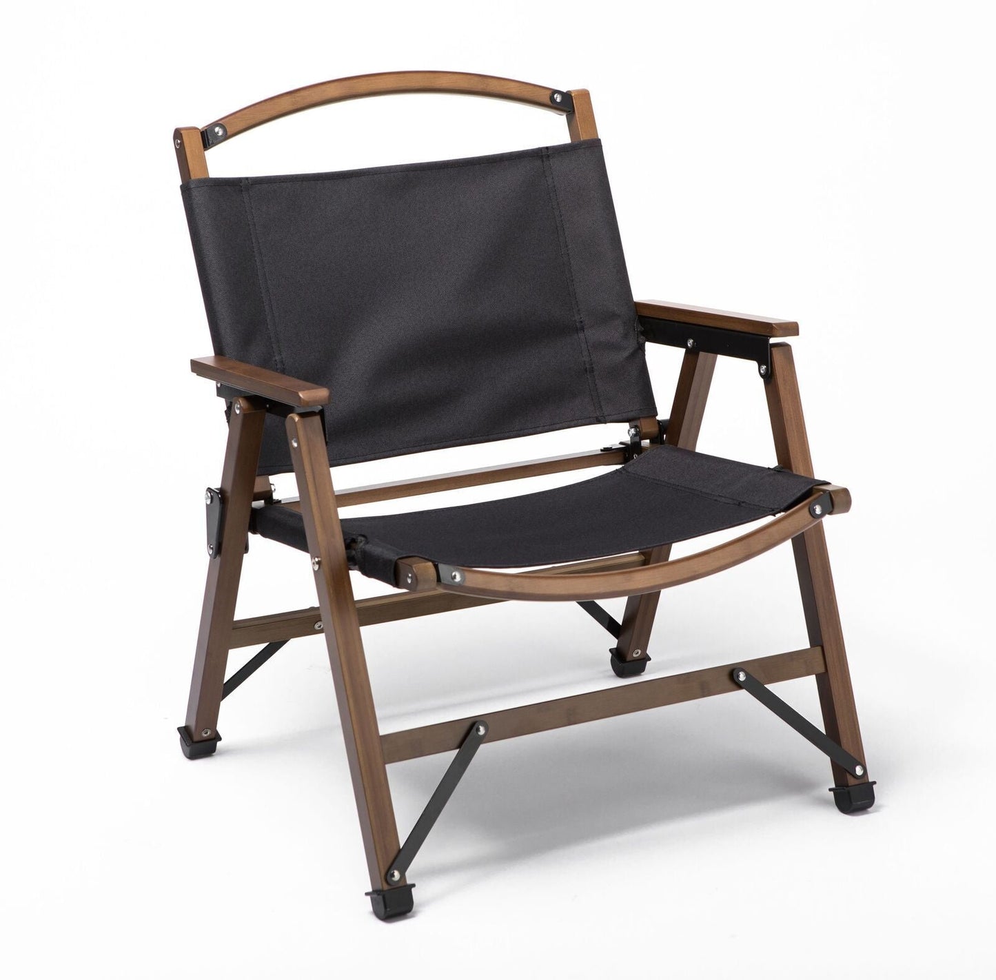 Bamboo Canvas Foldable Outdoor Camping Chair Wooden Travel Picnic Park - Black-0