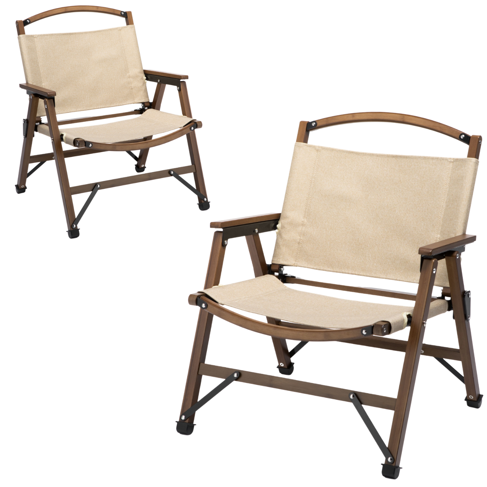 2x Bamboo Foldable Outdoor Camping Chair Wooden Travel Picnic Park Folding - Khaki/Beige-0