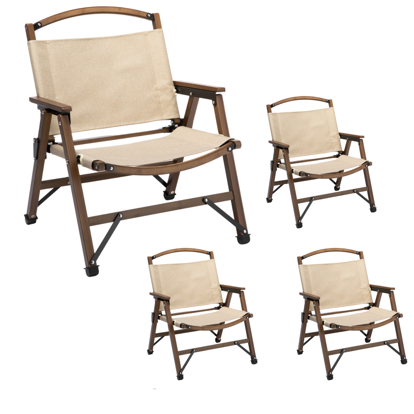 4x Bamboo Foldable Outdoor Camping Chair Wooden Travel Picnic Park Folding - Khaki/Beige-0