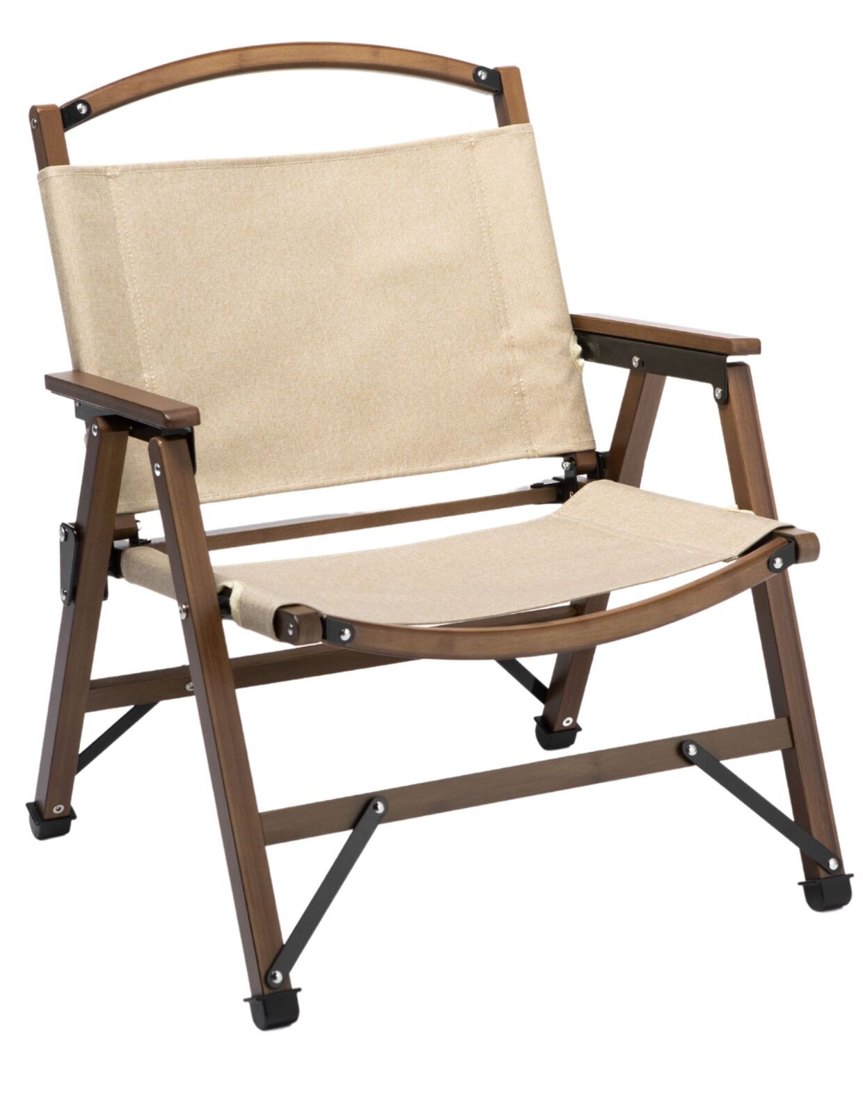 4x Bamboo Foldable Outdoor Camping Chair Wooden Travel Picnic Park Folding - Khaki/Beige-4