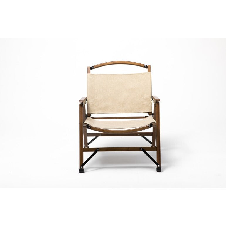 Bamboo Canvas Foldable Outdoor Camping Chair Wooden Travel Picnic Park - Khaki/Beige-4