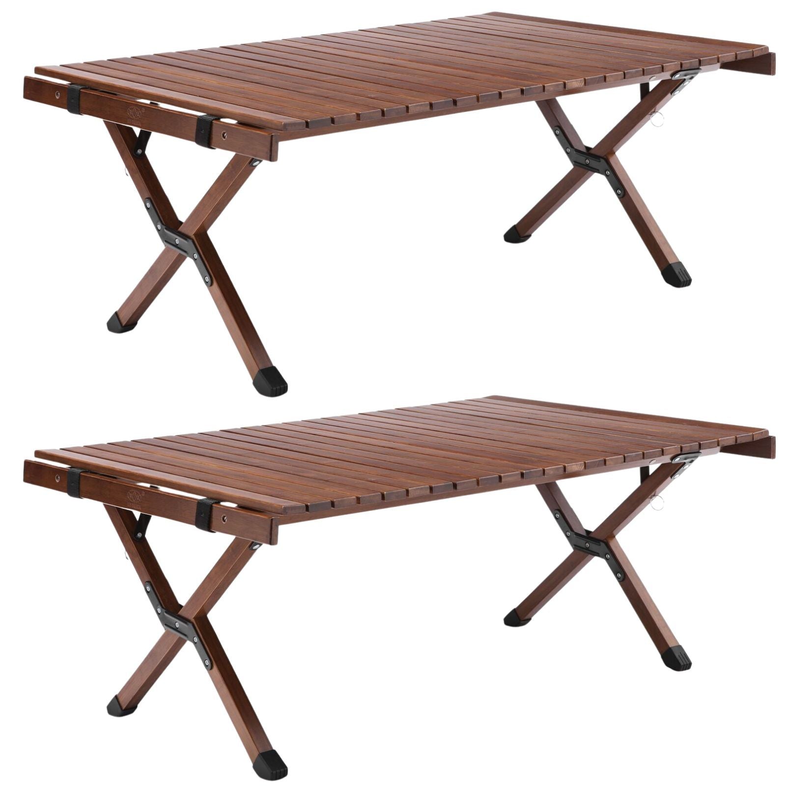 2x 93cm Foldable Bamboo Outdoor Camping Table Waterproof Wooden Travel - Large-1