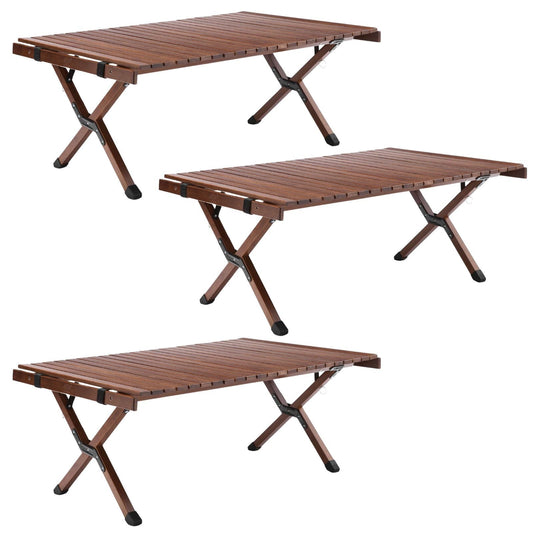 3x 93cm Foldable Bamboo Outdoor Camping Table Waterproof Wooden Travel - Large-0