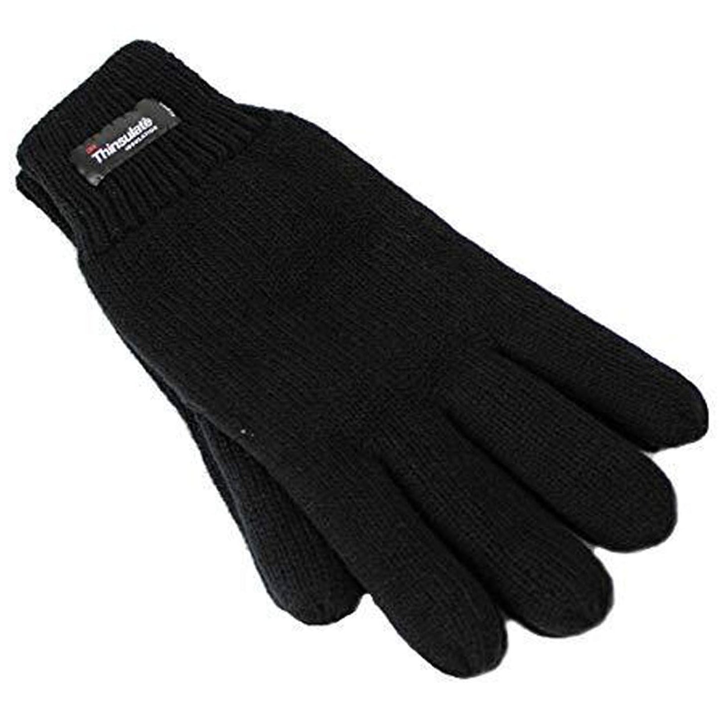 3M Thinsulate Womens Full Finger Knit Gloves Polar Fleece Thermal Insulation in Black-1
