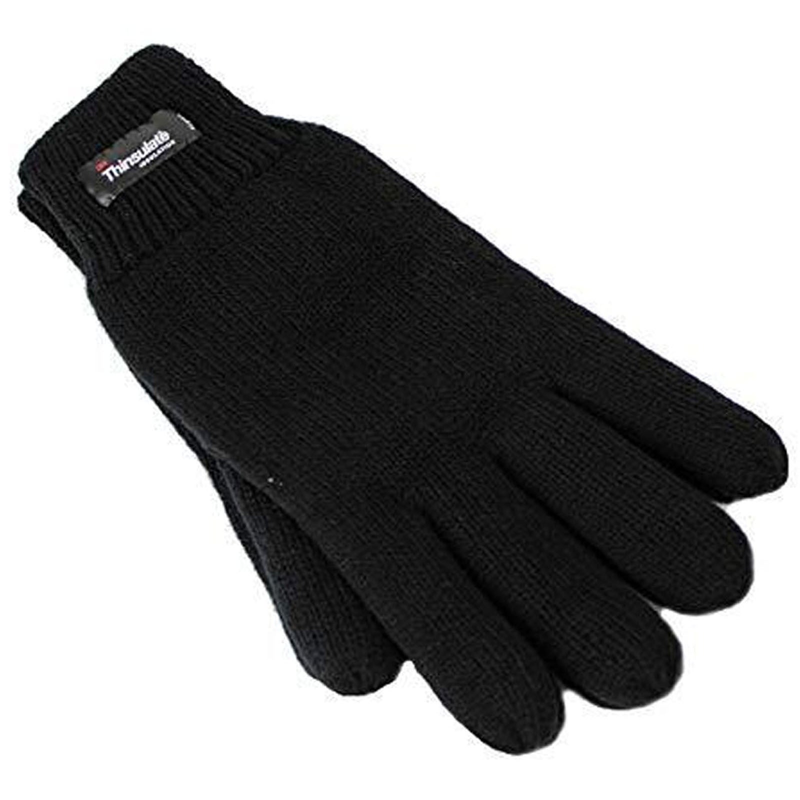 3M Thinsulate Womens Full Finger Knit Gloves Polar Fleece Thermal Insulation in Black-1