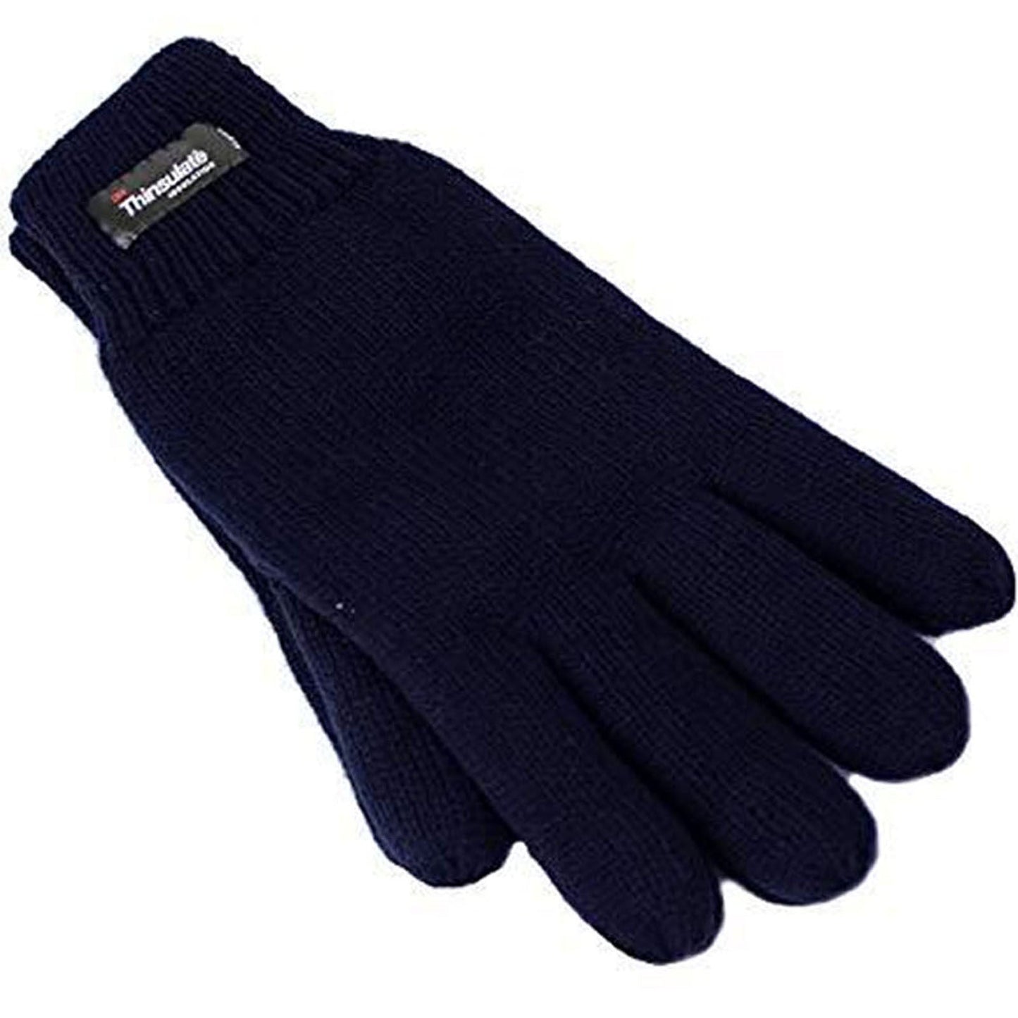 3M Thinsulate Womens Full Finger Knit Gloves Polar Fleece Thermal Insulation in Navy-1