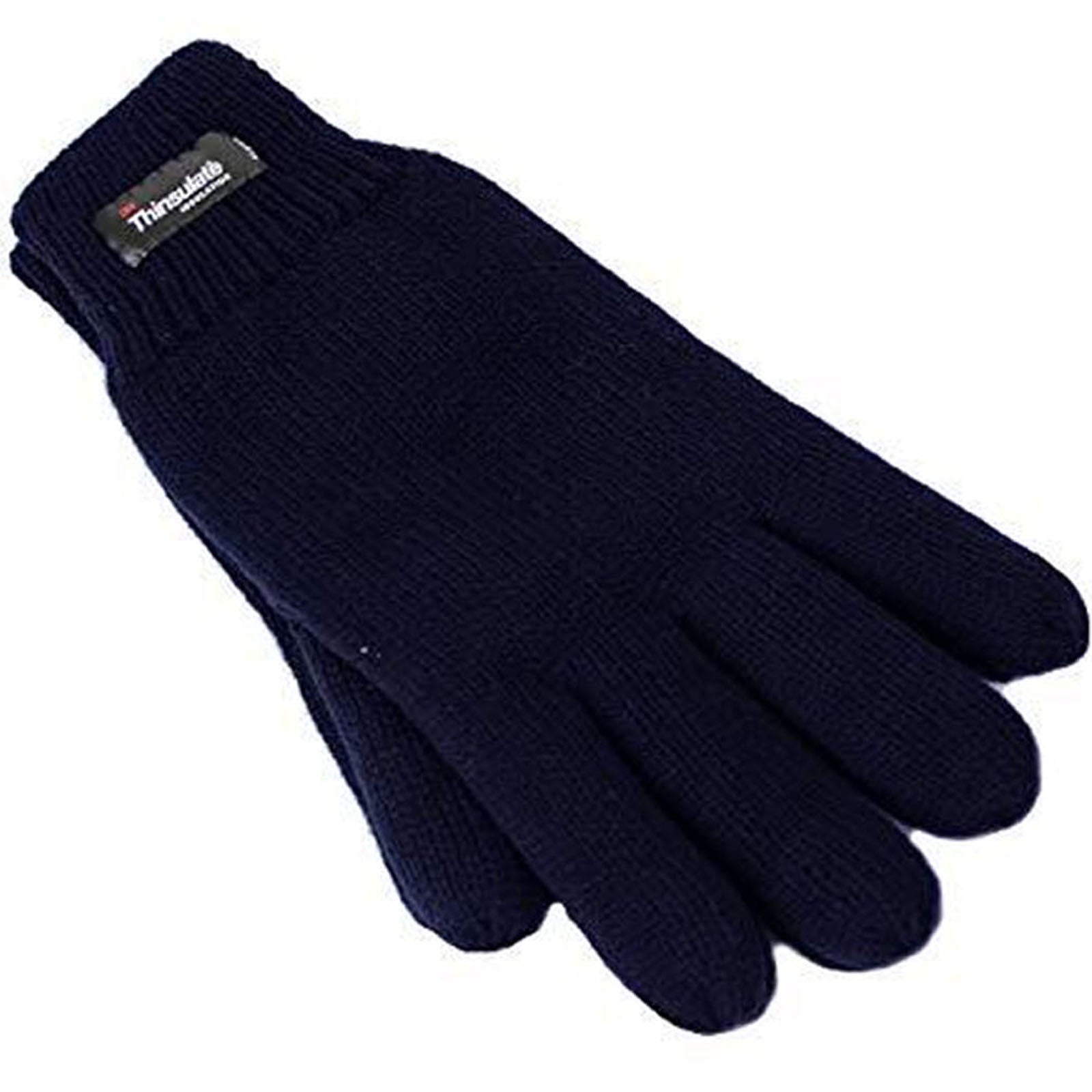 3M Thinsulate Womens Full Finger Knit Gloves Polar Fleece Thermal Insulation in Navy-1