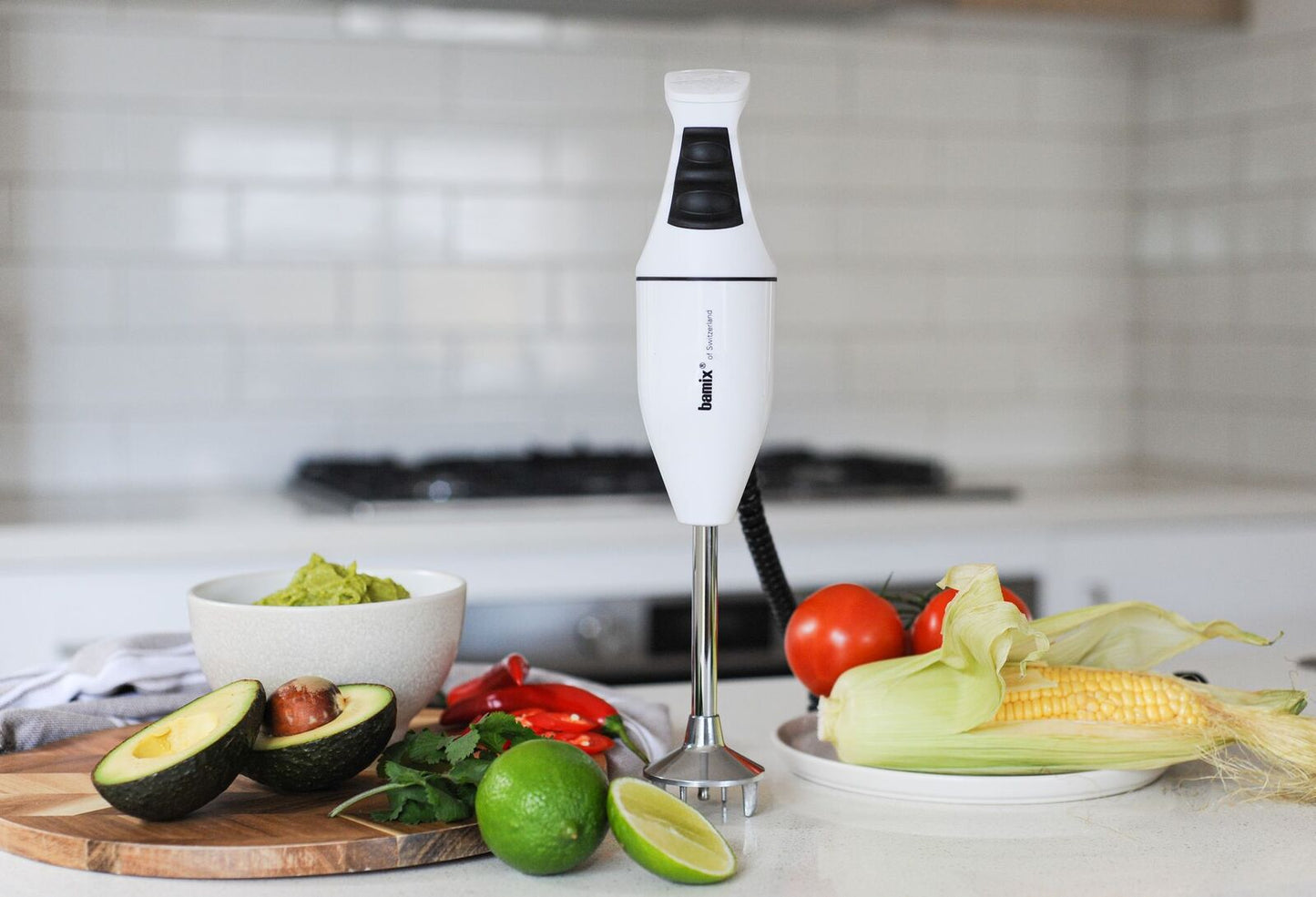 Bamix Classic Immersion Blender 140W Stick Mixer Stainless Steel Blade in White