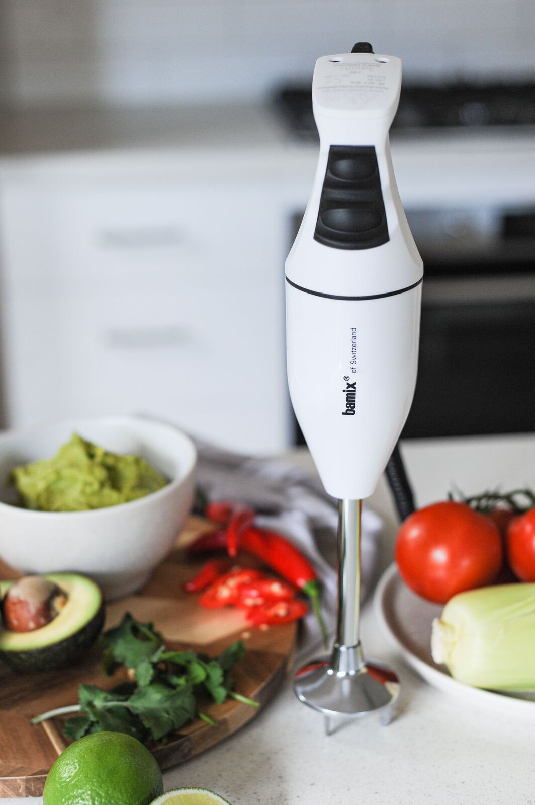 Bamix Classic Immersion Blender 140W Stick Mixer Stainless Steel Blade in White