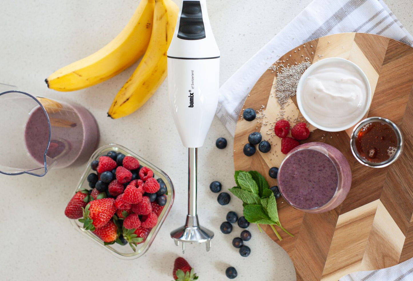 Bamix Classic Immersion Blender 140W Stick Mixer Stainless Steel Blade in White
