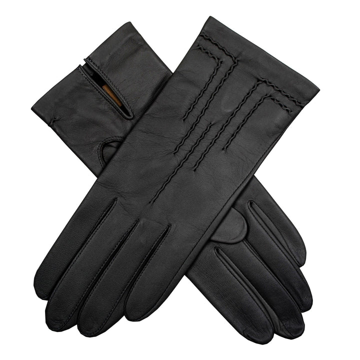 DENTS Womens Leather Gloves with Stitch Detail & Satin Lining Warm Winter in Black