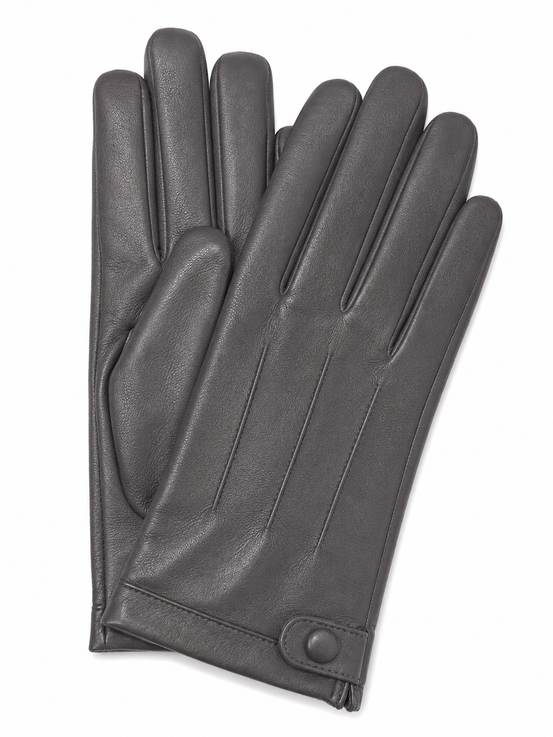 Dents Womens Leather Gloves w/ Stud Button and 3-Point Stitch Detail in Charcoal