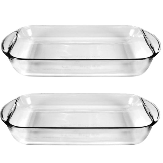 2x Anchor Hocking Fire King 34x28cm 4L Rectangular Glass Baker Dish - Clear