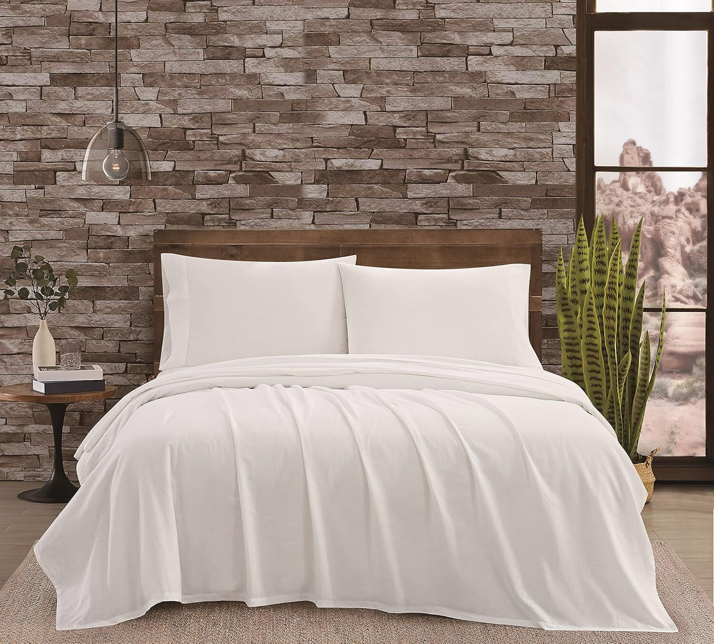 FRYE Cotton/Linen Blend 4-Piece Bed Sheet Set in White (Full/Double Size)