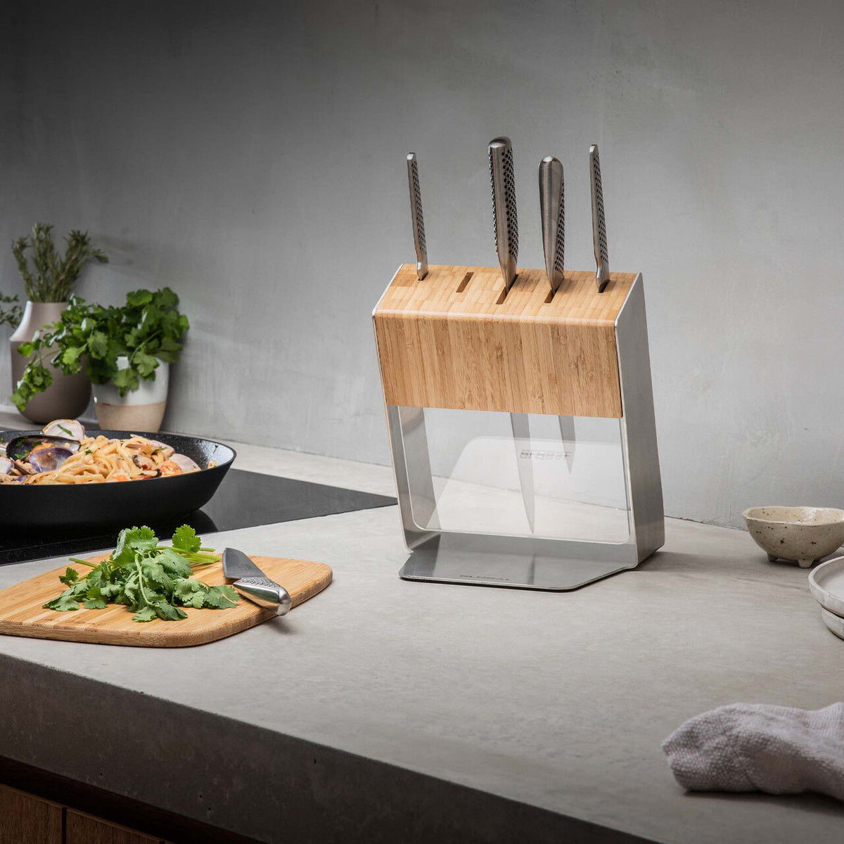 Global Katana 6pc Knife Block Set - Bamboo (Made in Japan)