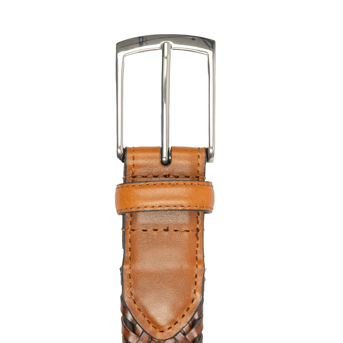 Dents Mens Woven Leather Belt with Satin Nickel Buckle in Tan