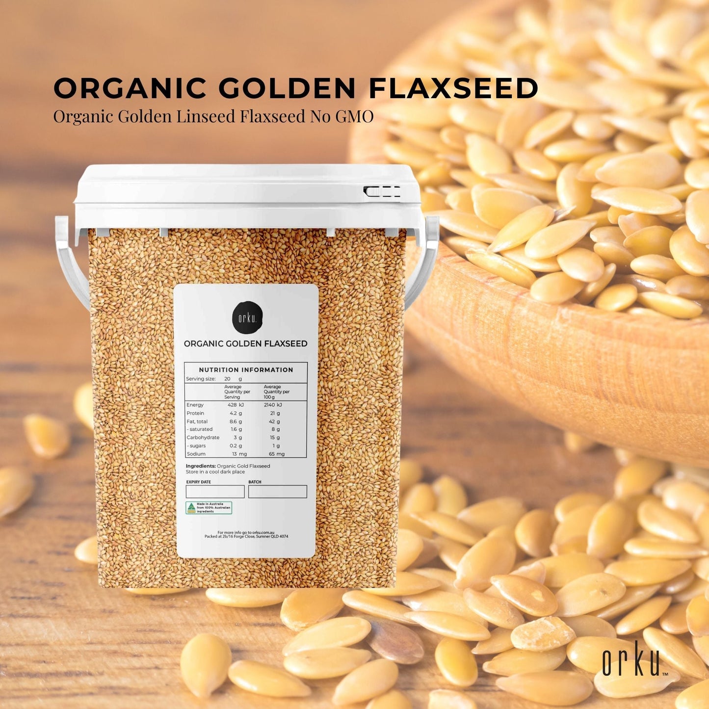 800g Organic Golden Linseed Flaxseed Tub Whole Flax Seed No GMO Omega3 6 Fibre-1