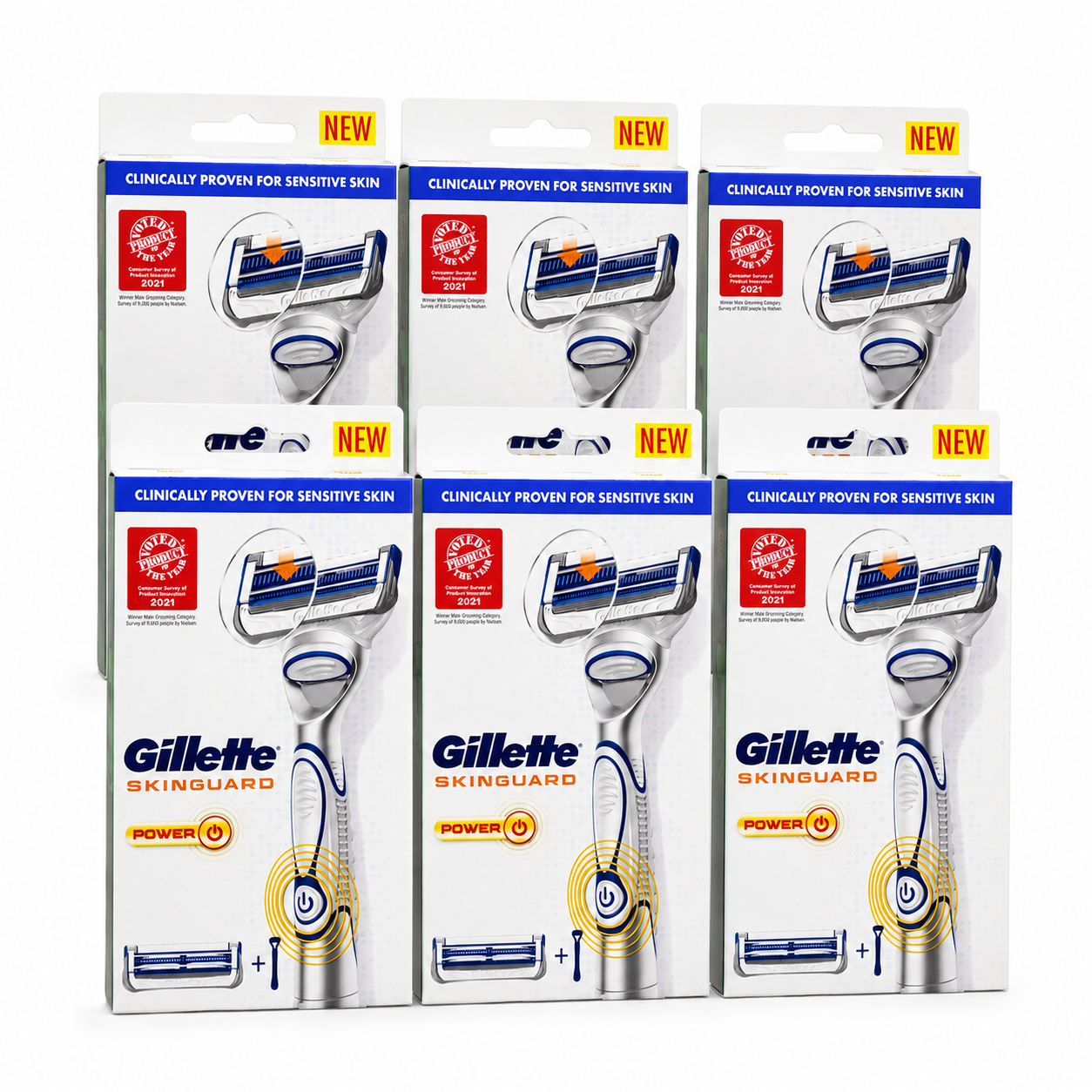6x Gillette Mens Razor Skinguard Razor (6 Handles with 6 Cartridges)