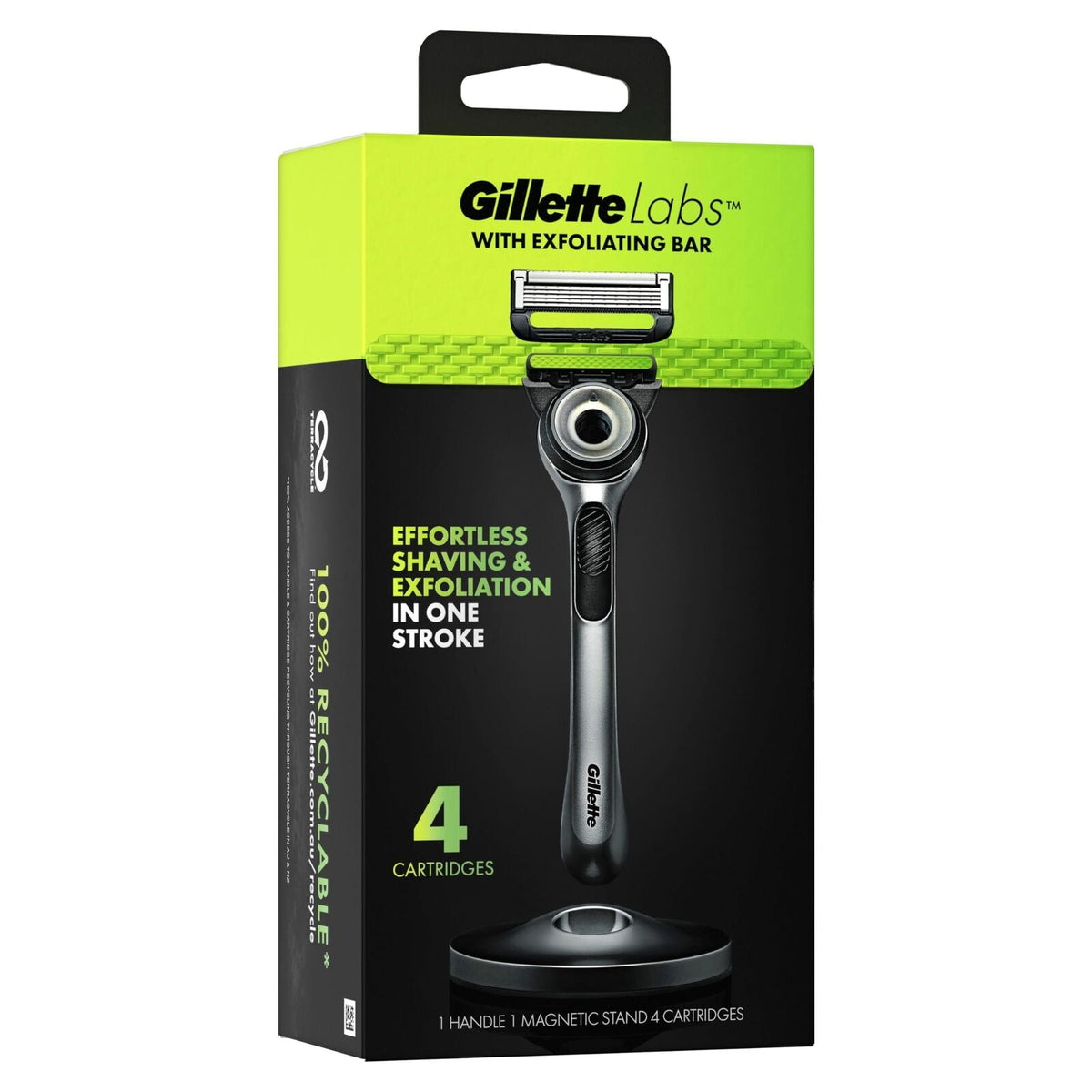 Gillette Labs Mens Razor 5 Blade Exfoliating Bar Handle with 4 Cartridges & Stand
