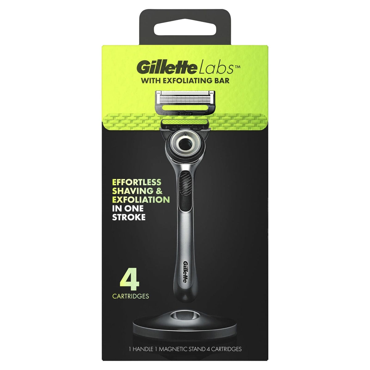 Gillette Labs Mens Razor 5 Blade Exfoliating Bar Handle with 4 Cartridges & Stand