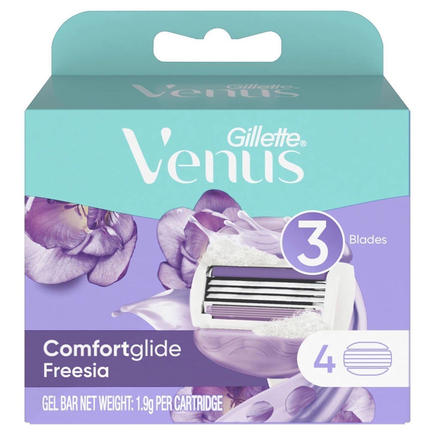 1 Pack of 4 Gillette Venus Comfort Glide Freesia Scent 3 Razor Blades