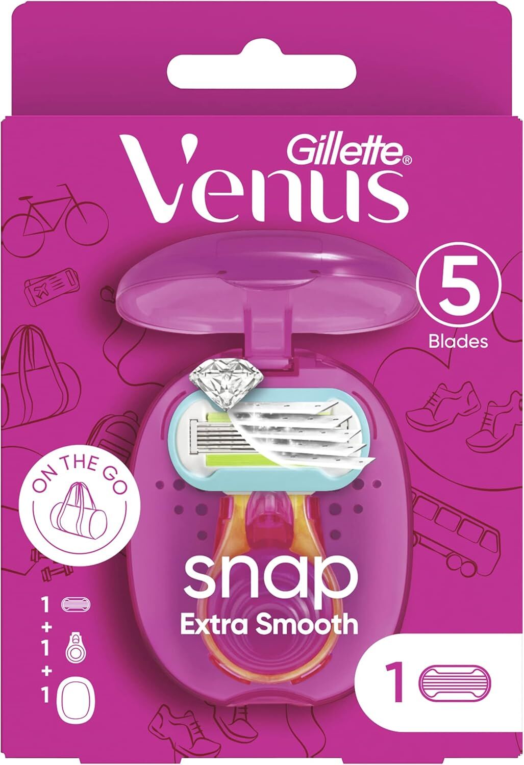 Gillette Venus 5 Blade Razor Snap Extra Smooth Includes Mini Handle And Travel Case