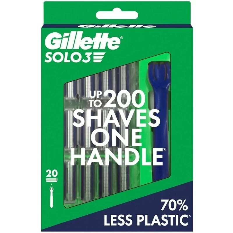 6x Gillette Solo 3 Disposable Razors Mens Shaving Blade 20pk