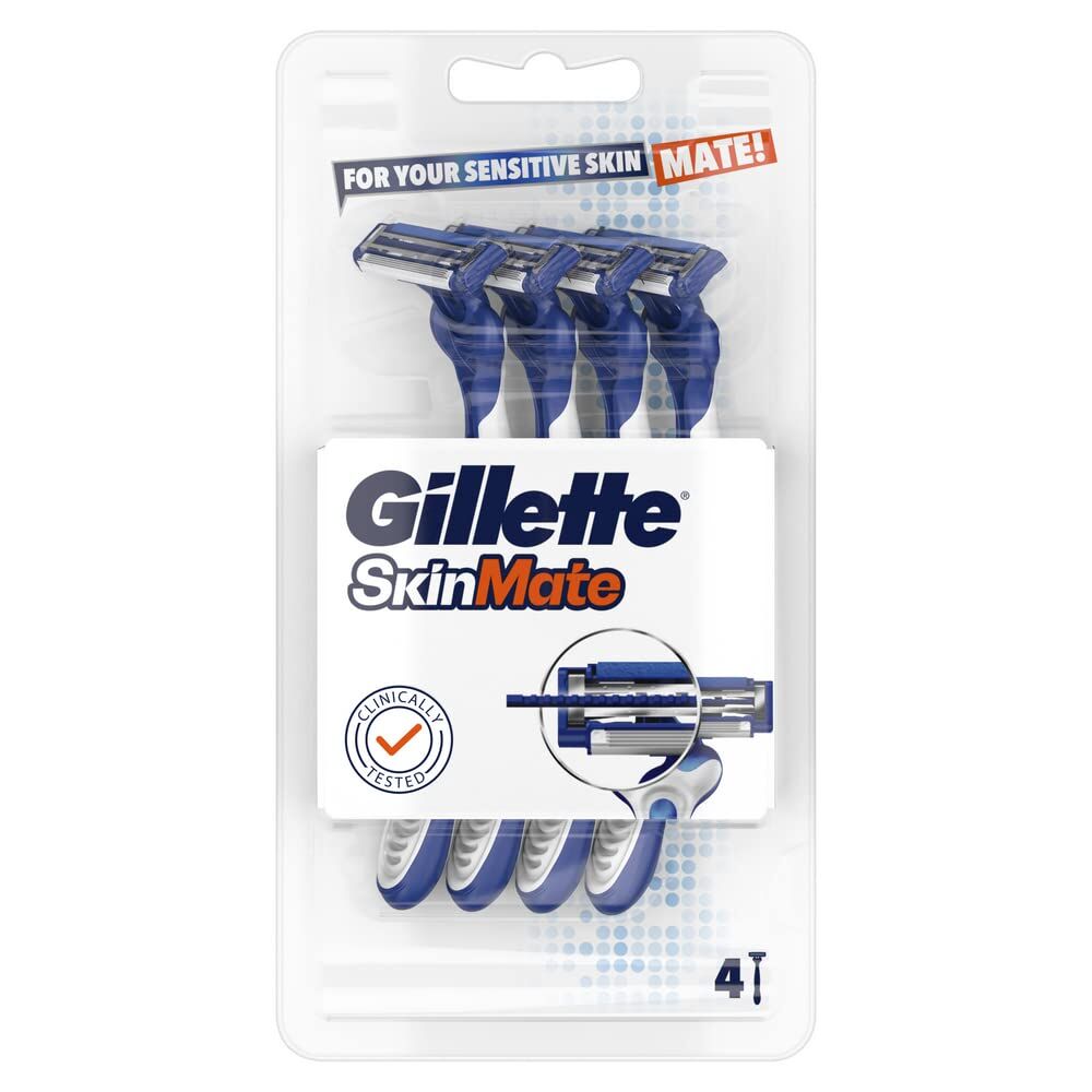 4x Gillette SkinMate Mens Sensitive Disposable Razor Razors in Blue