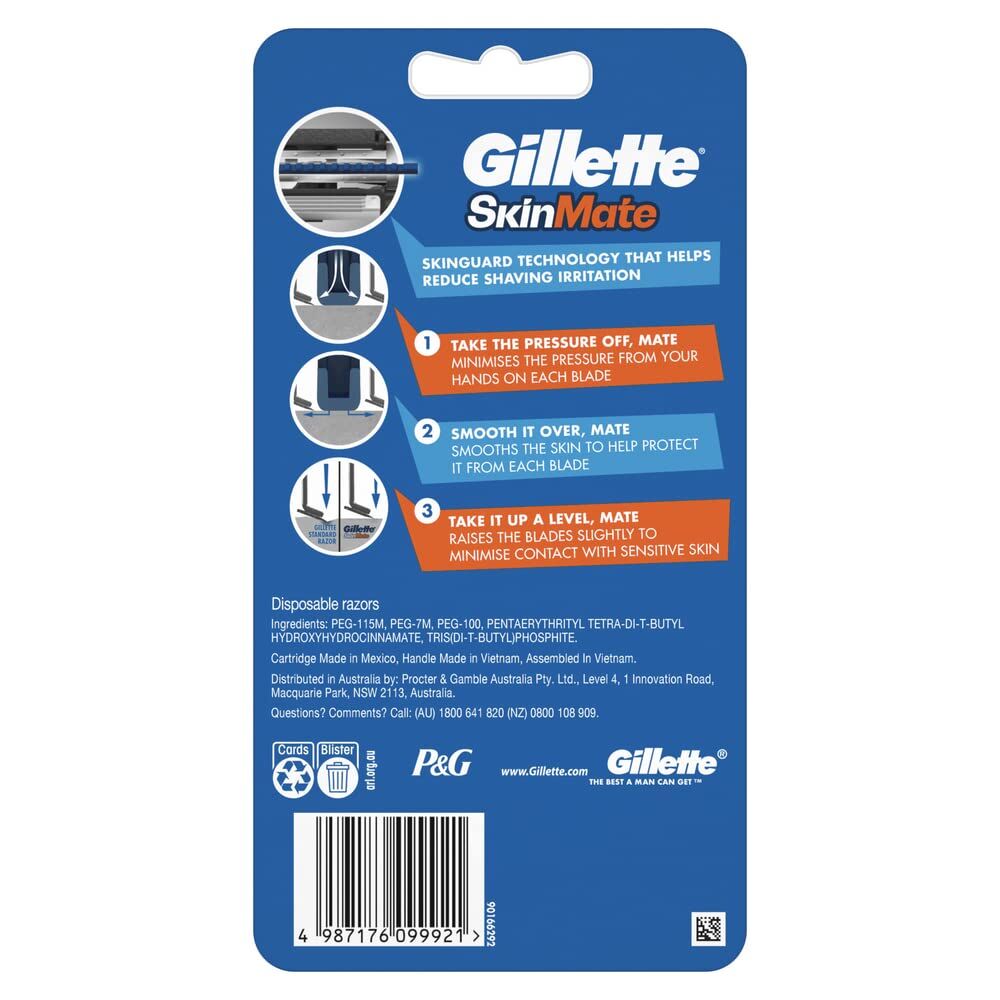 4x Gillette SkinMate Mens Sensitive Disposable Razor Razors in Blue