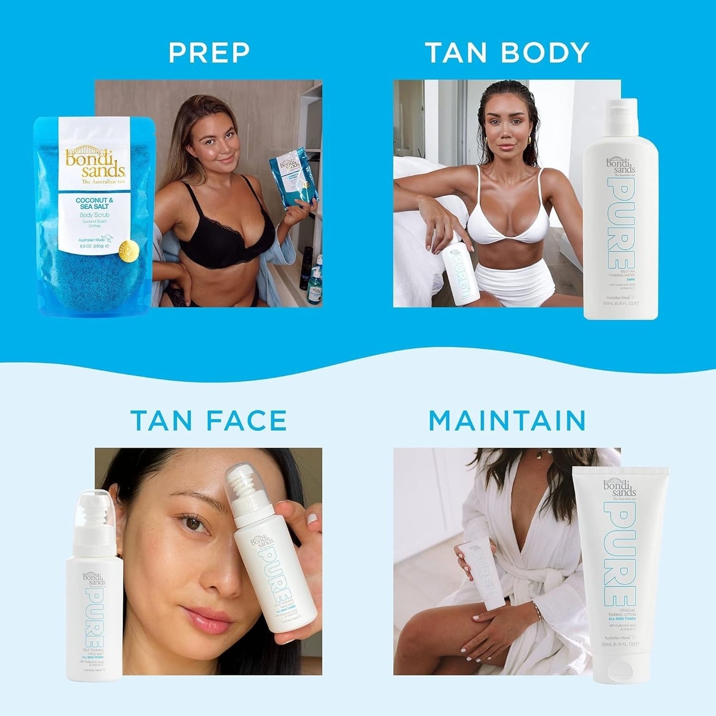 Bondi Sands 200ml Pure Self Tanning Foaming Water w/ Hyaluronic Acid Vegan