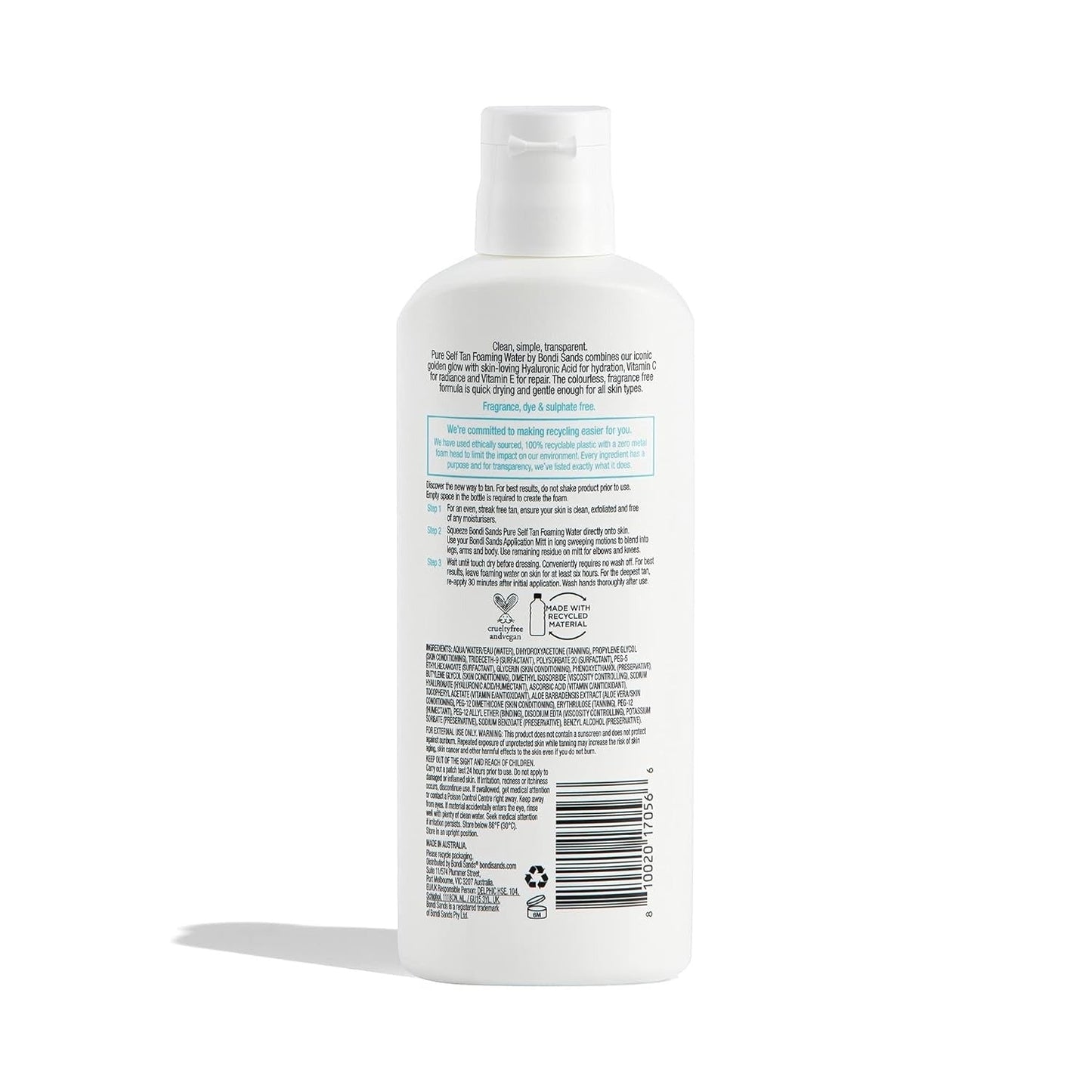 Bondi Sands 200ml Pure Self Tanning Foaming Water w/ Hyaluronic Acid Vegan