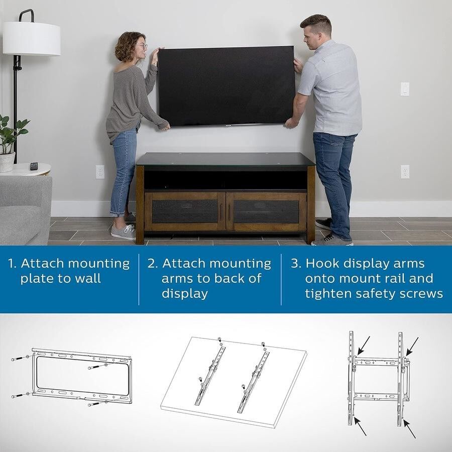 Philips 40"-100" Universal Tilt TV Wall Mount VESA for Flat & Curved Screens/Televisions
