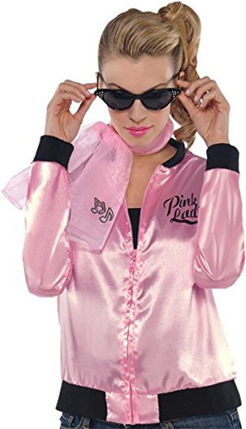 Grease Pink Ladies Party Costume Jacket Sandy Rizzo 50s Satin Shirt Halloween - Officially Licensed