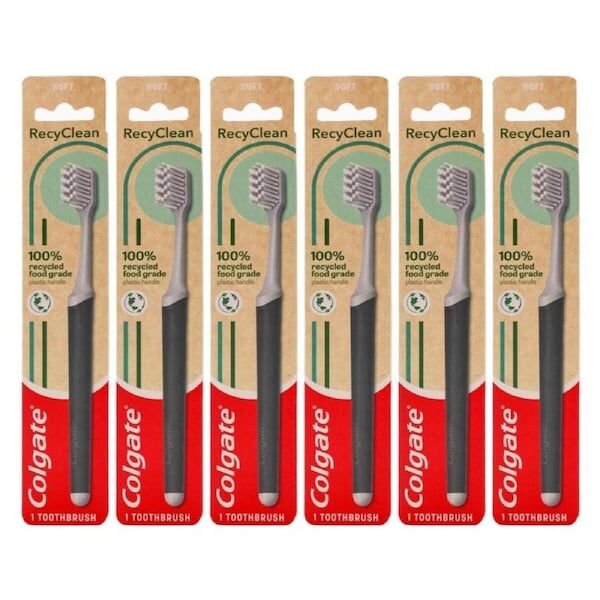 6x Colgate Toothbrush 100% Recycled Food Grade Plastic Handle Soft Bristles