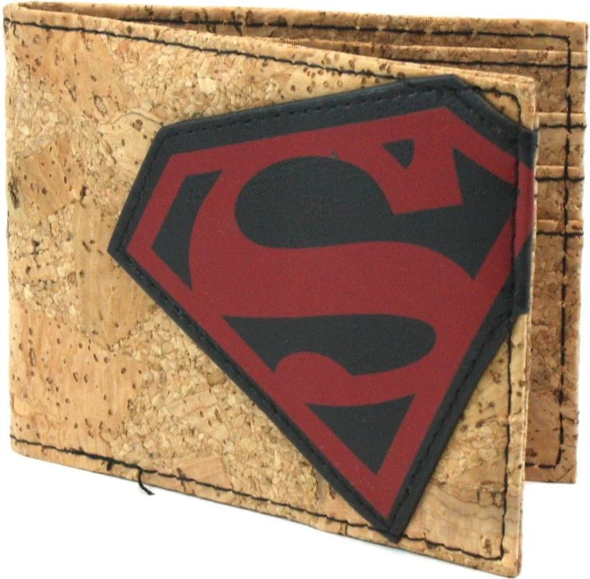 DC Comics Superman Cork & Applique Wallet Bi-Fold Bifold Tilted Logo - Officially Licensed-1