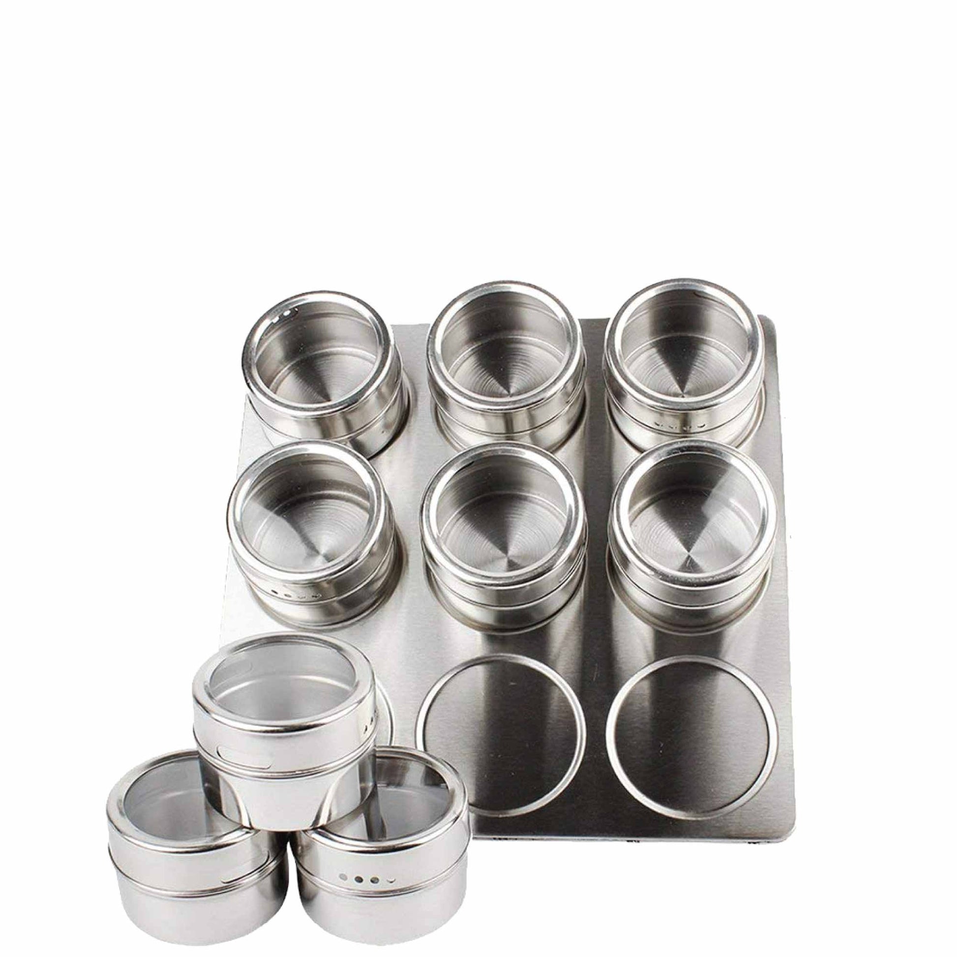 9 Magnetic Spice Jar Tins and Steel Rack - 150g Seasoning Storage Containers-2