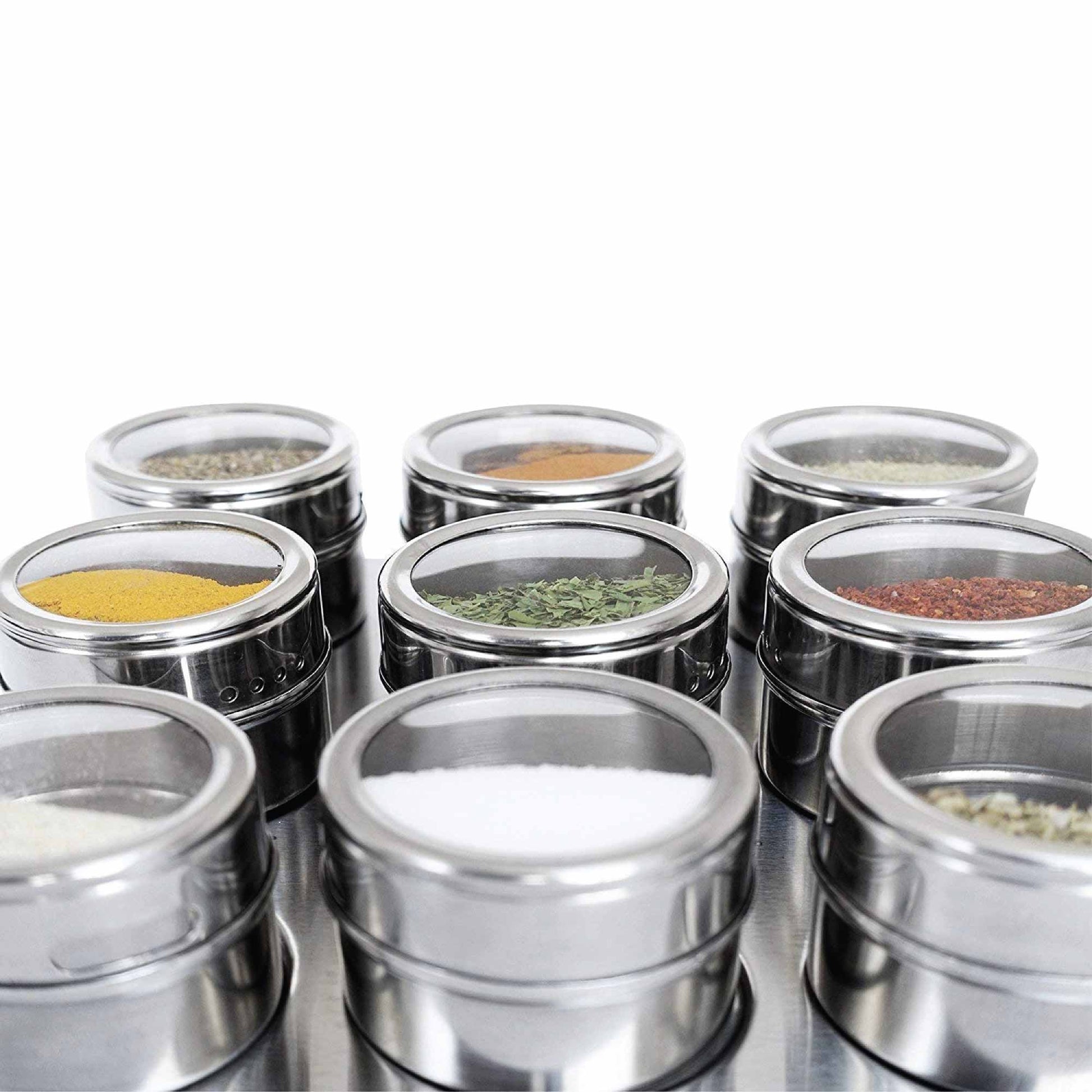 9 Magnetic Spice Jar Tins and Steel Rack - 150g Seasoning Storage Containers-3