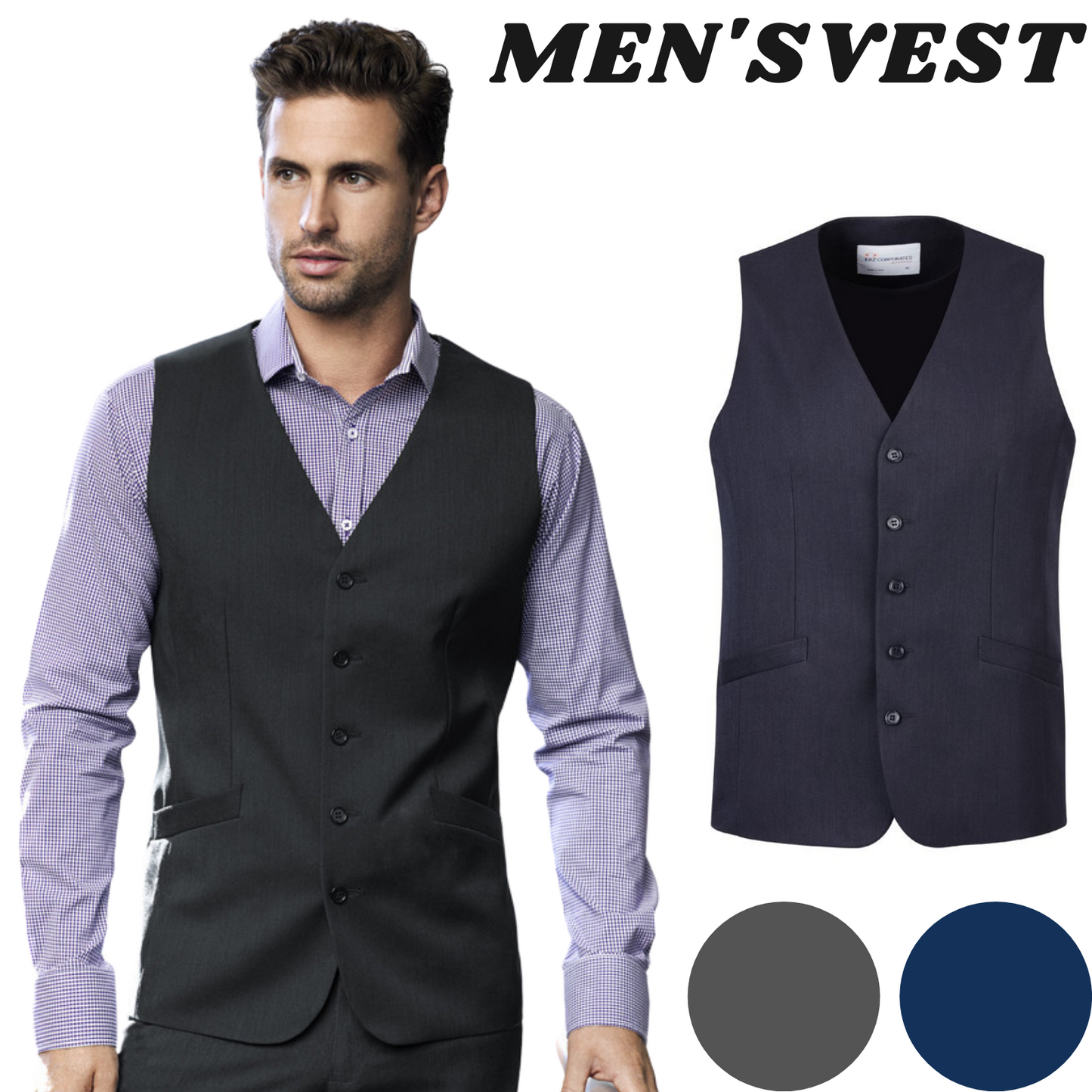 Mens Bamboo Blend Longline Vest Waistcoat w/ Stretch Business Forrnal Dress-1