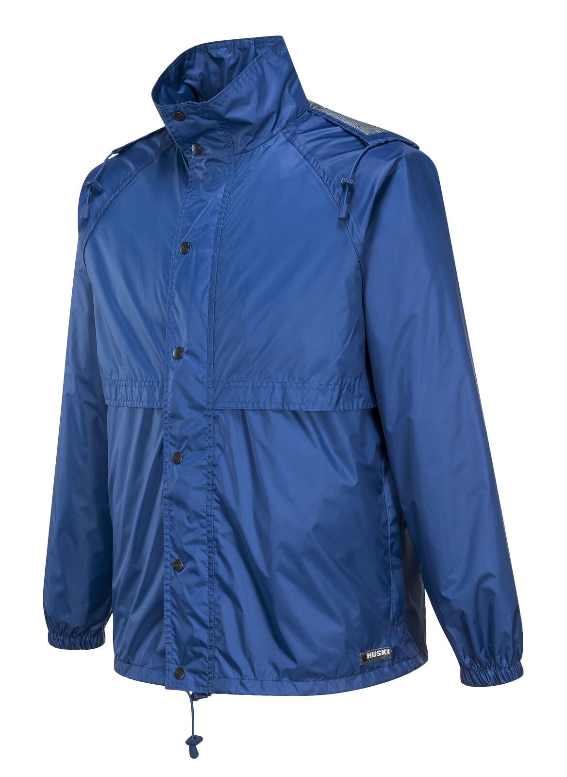 HUSKI STRATUS RAIN JACKET Waterproof Workwear Concealed Hood Windproof Packable - Cobalt