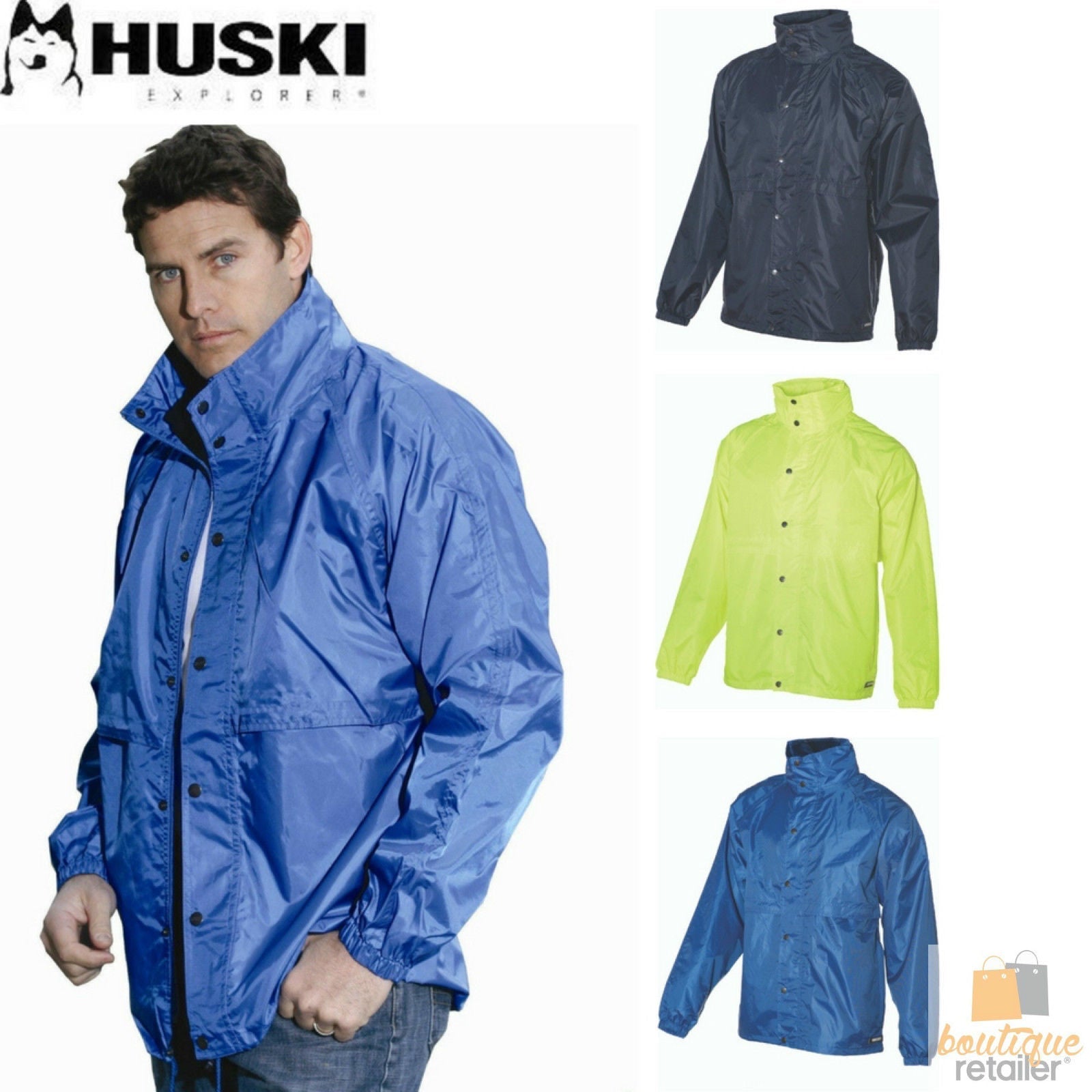 HUSKI STRATUS RAIN JACKET Waterproof Workwear Concealed Hood Windproof Packable-1