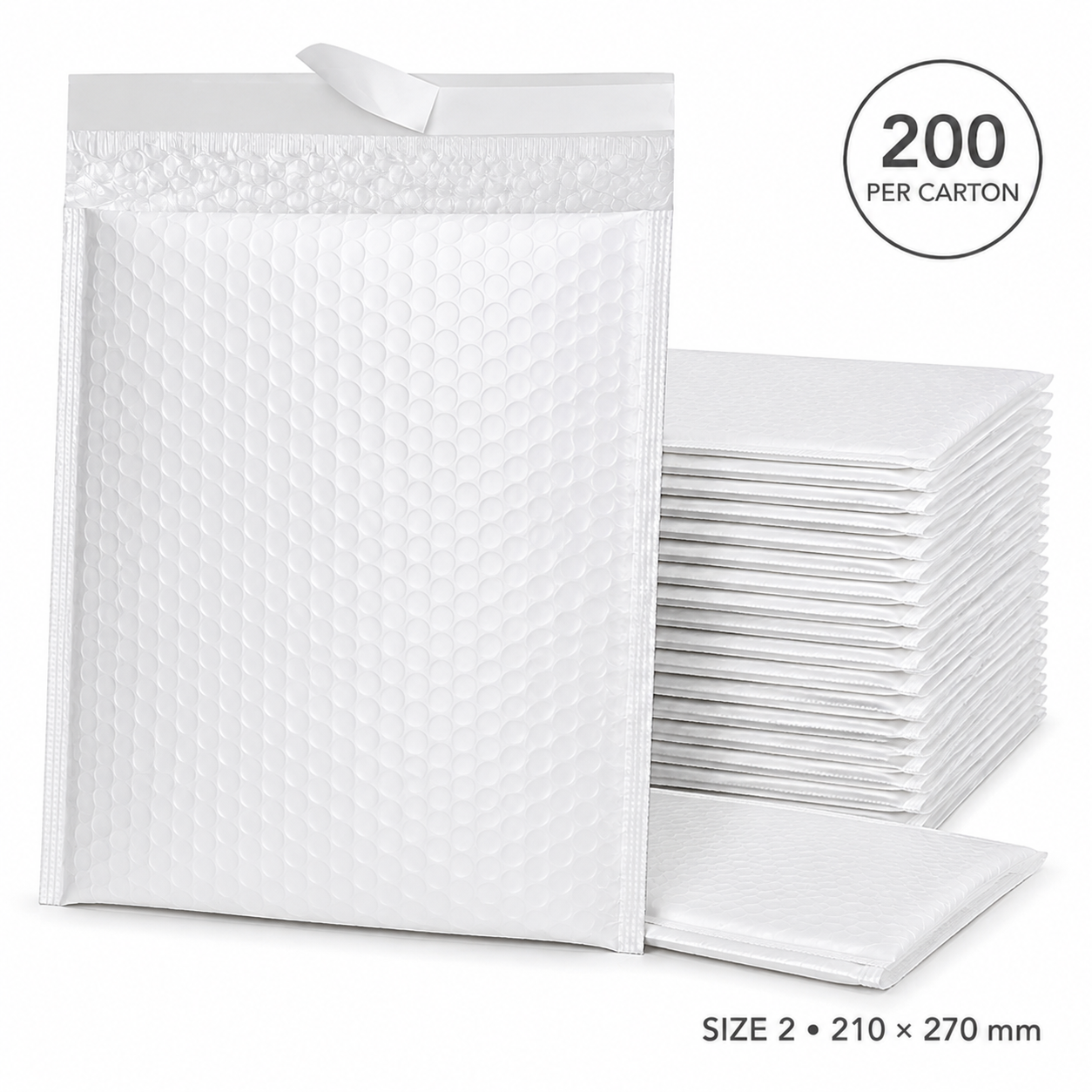 200x White Poly Bubble Mailers Padded Cushioned Postage Envelope - "Size 2" (210mm x 270mm)