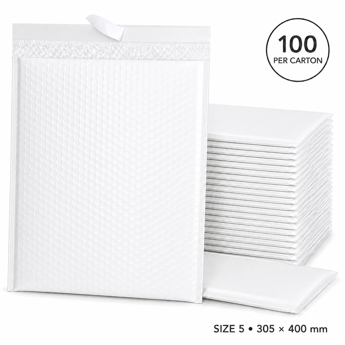 100x White Poly Bubble Mailers Padded Cushioned Postage Envelope - "Size 5" (305mm x 400mm)