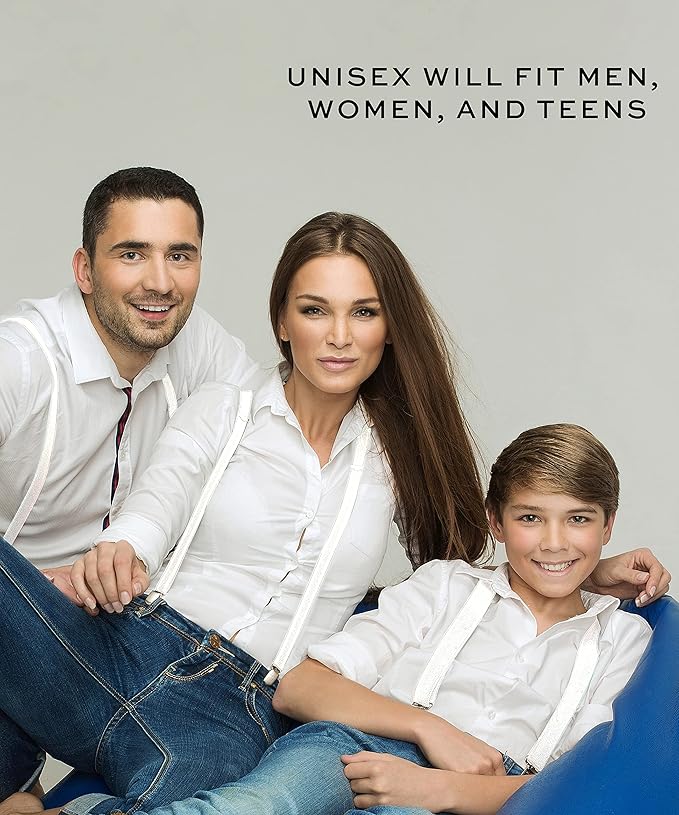 6x Mens Suspenders Braces Adjustable Strong Clip On Elastic Formal Wedding BULK - White-2