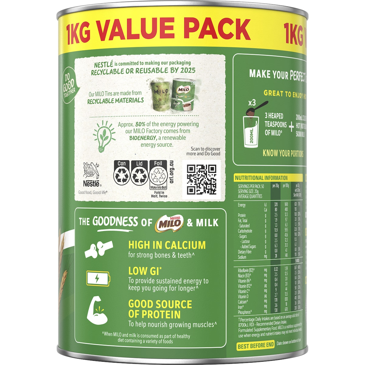 1kg Nestle Milo Malt Chocolate Drinking Powder Hot or Cold - Product of Australia (Fresh Batch)