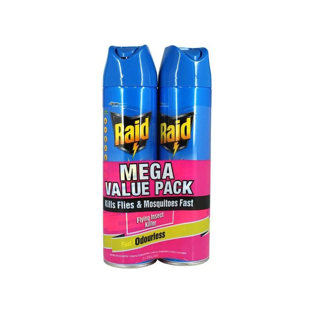 350g Raid Flying Insect Killer Spray Fast Acting Indoor Outdoor Pest Control (1 Pack of 2)