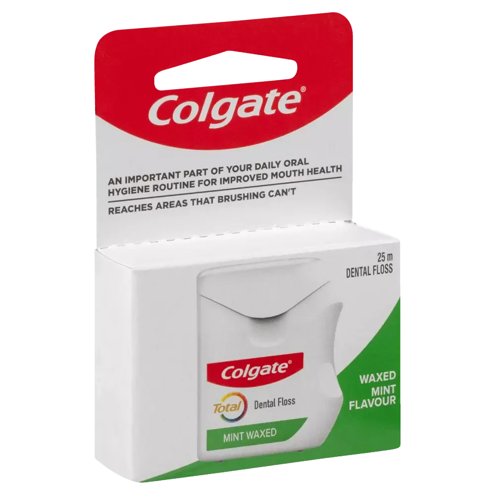 Colgate Total Dental Floss Mint Waxed Plaque Removal Gum Care - 25m