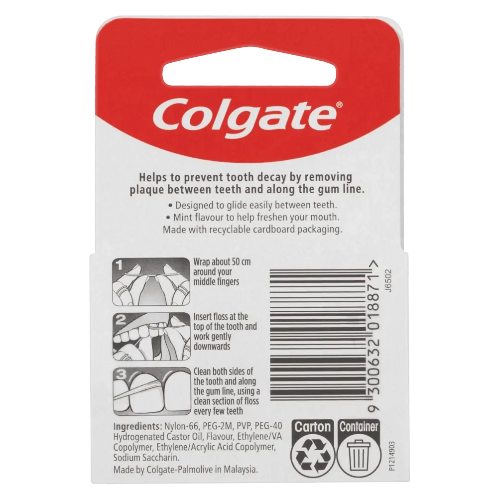 Colgate Total Dental Floss Mint Waxed Plaque Removal Gum Care - 25m
