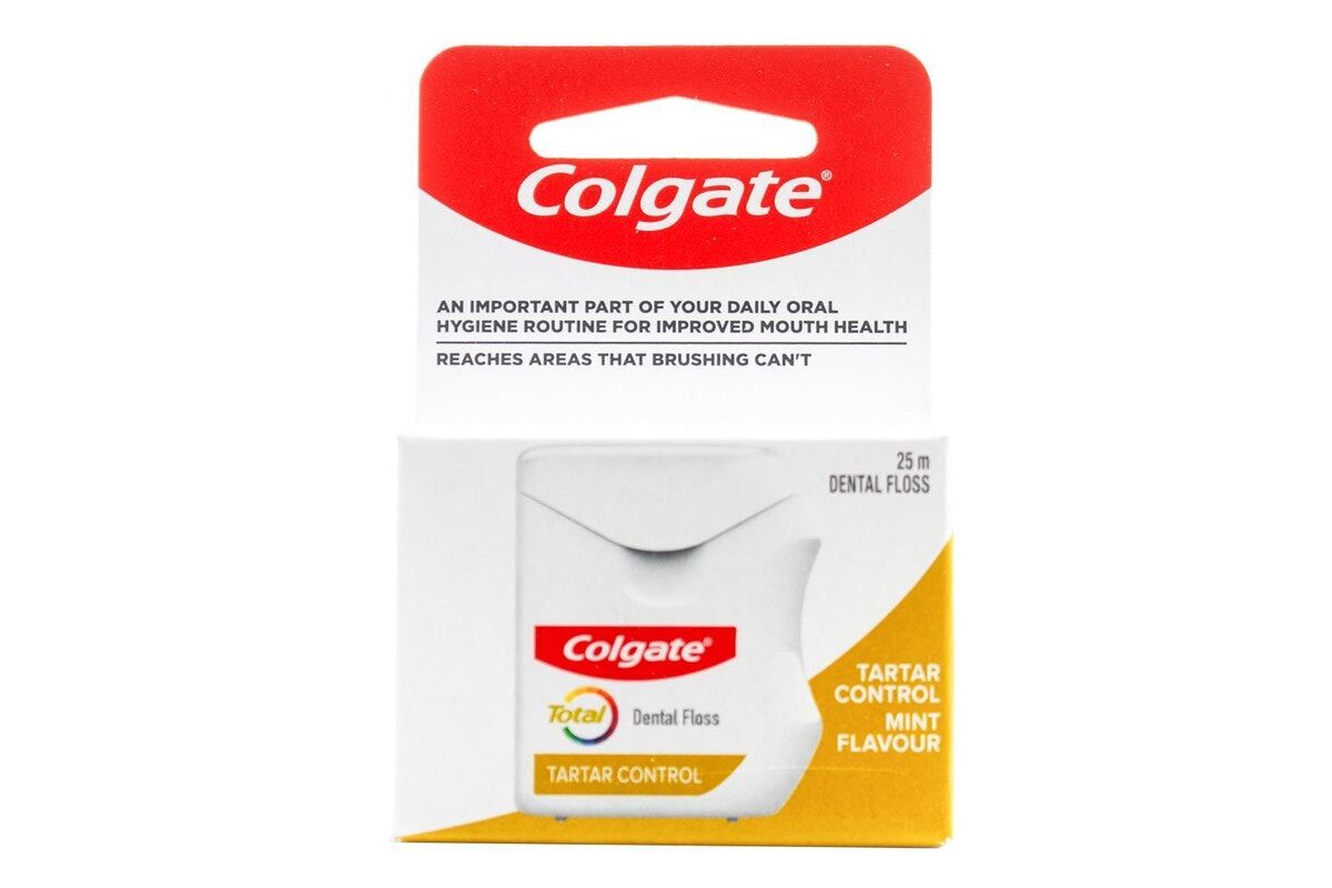 Colgate Total Tartar Control Dental Floss Mint Waxed Plaque Removal - 25m